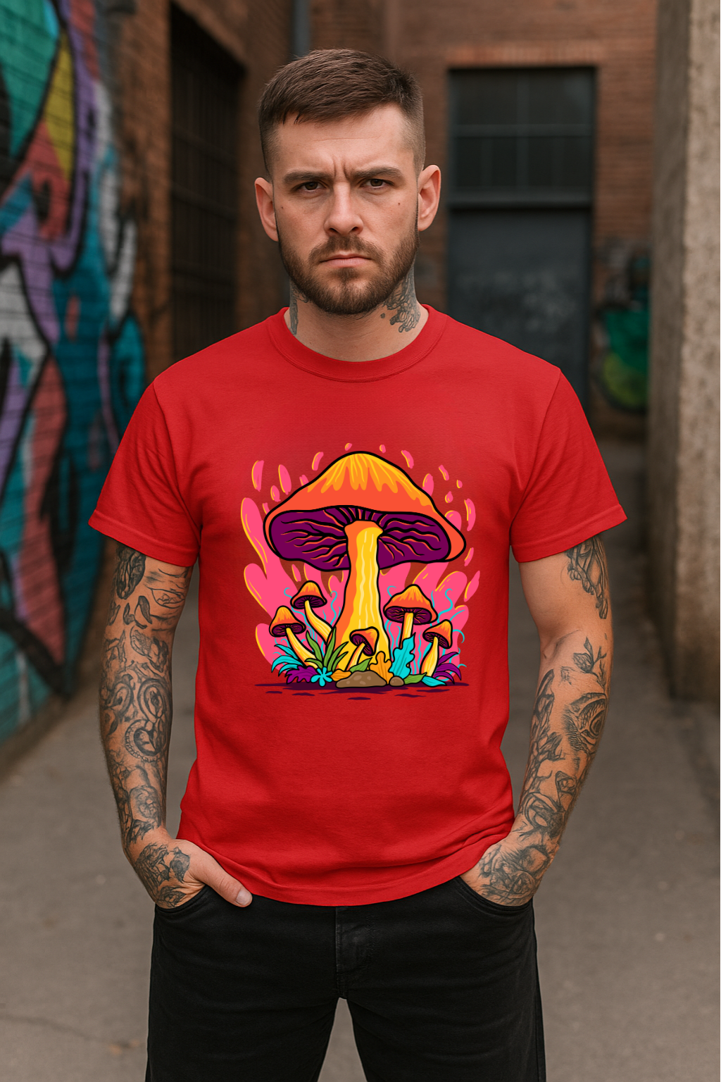 Men's Flaming Mushroom Streetwear Classic Fit T-shirt