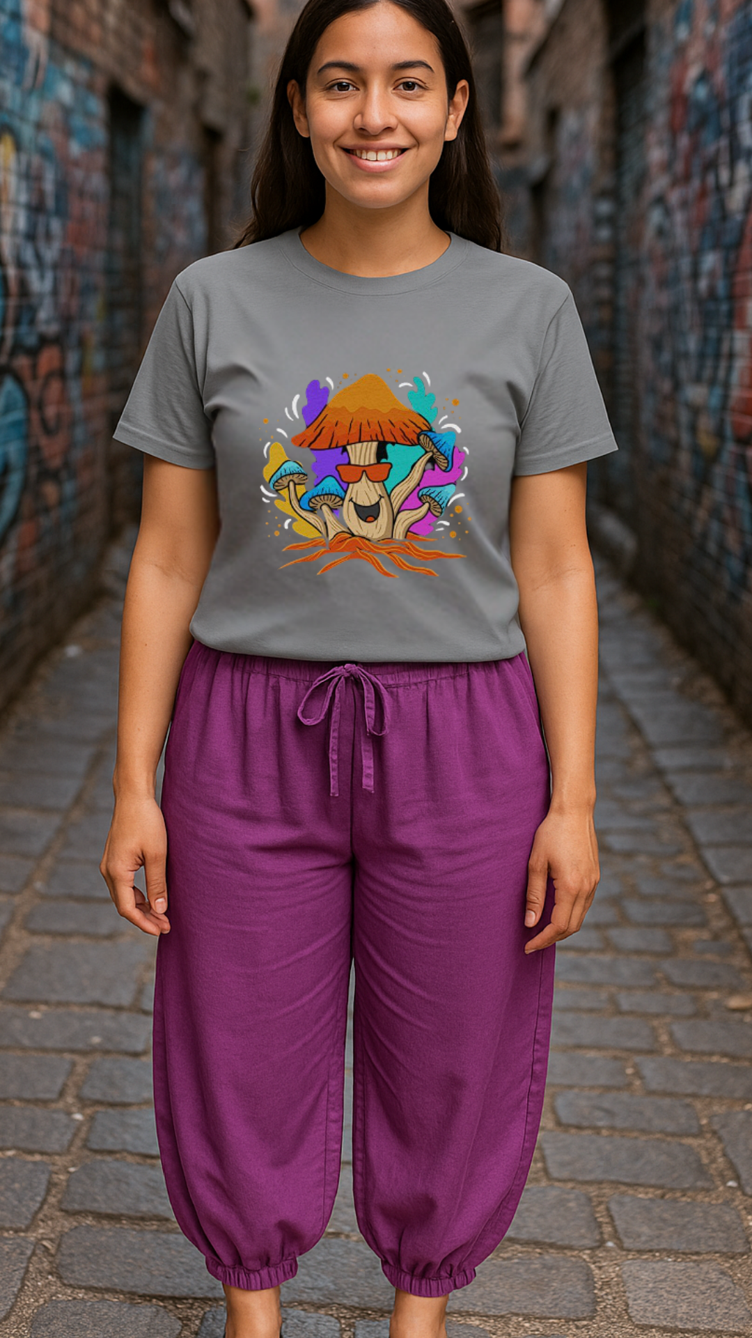 Women's Happy Mushroom Acid & Punk Classic Fit T-shirt