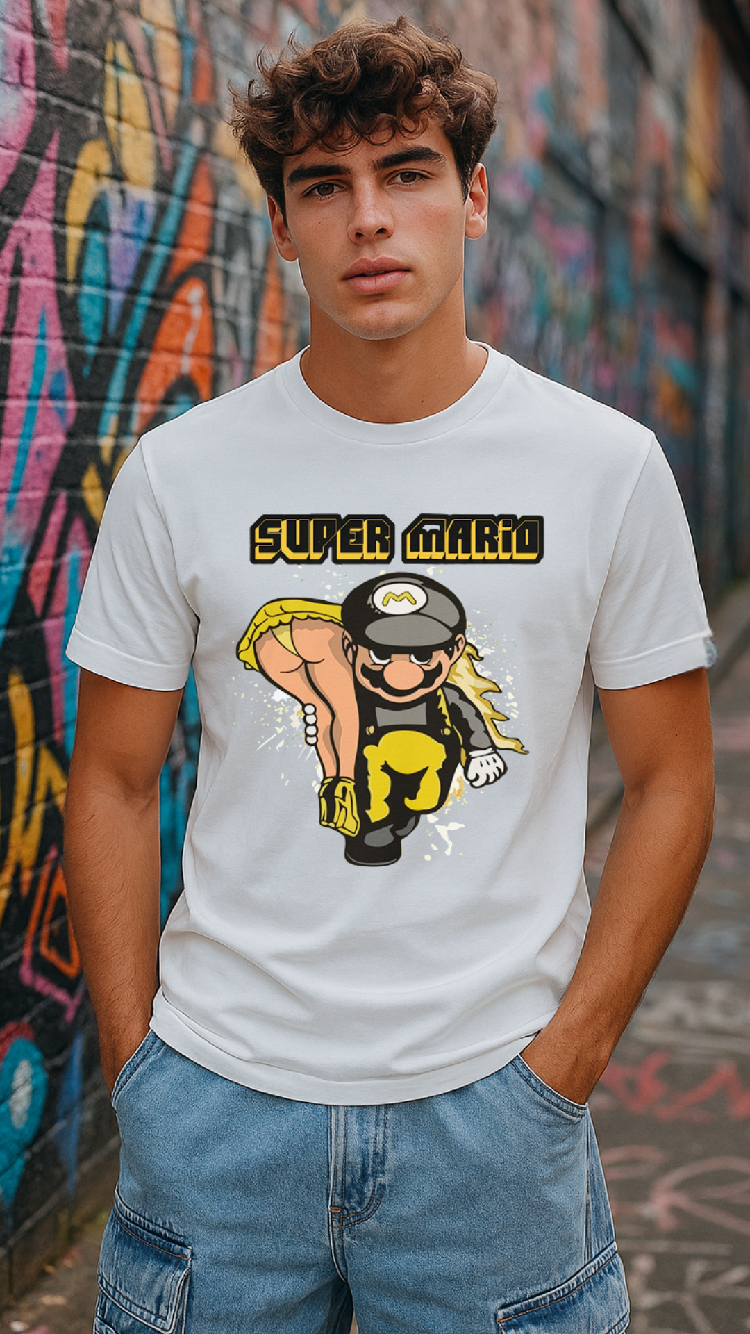 Men's Super Mario Carry Girl Streetwear Classic Fit T-shirt