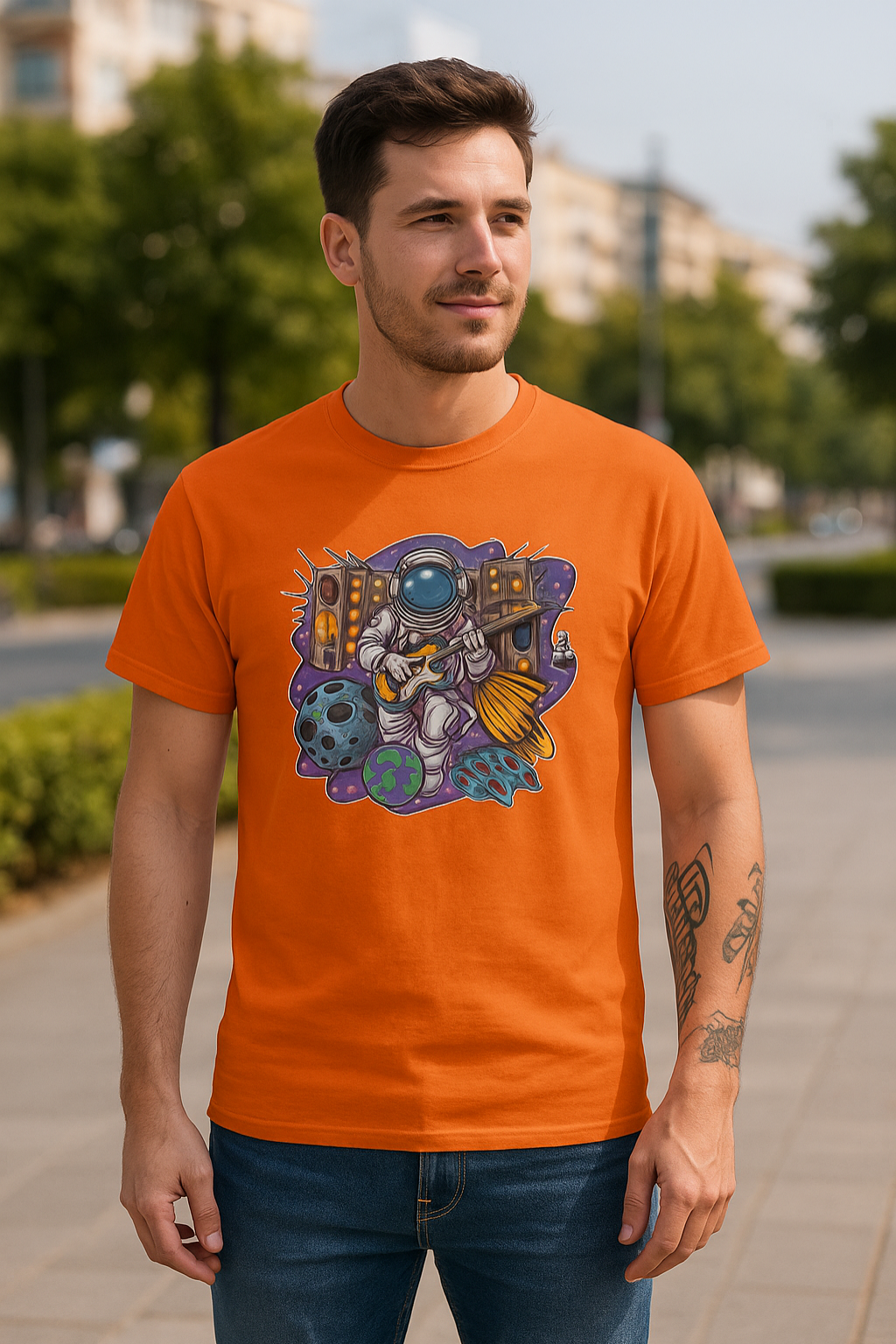 Men's Astronaut Guitar Streetwear Classic Fit T-shirt