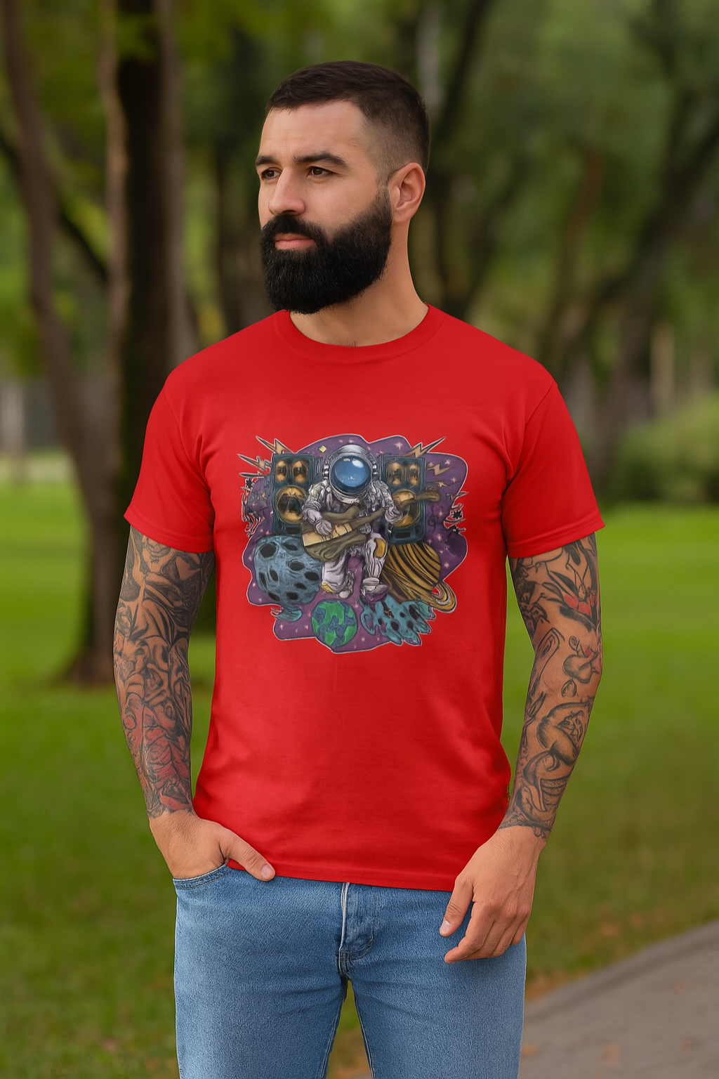 Men's Astronaut Guitar Streetwear Classic Fit T-shirt
