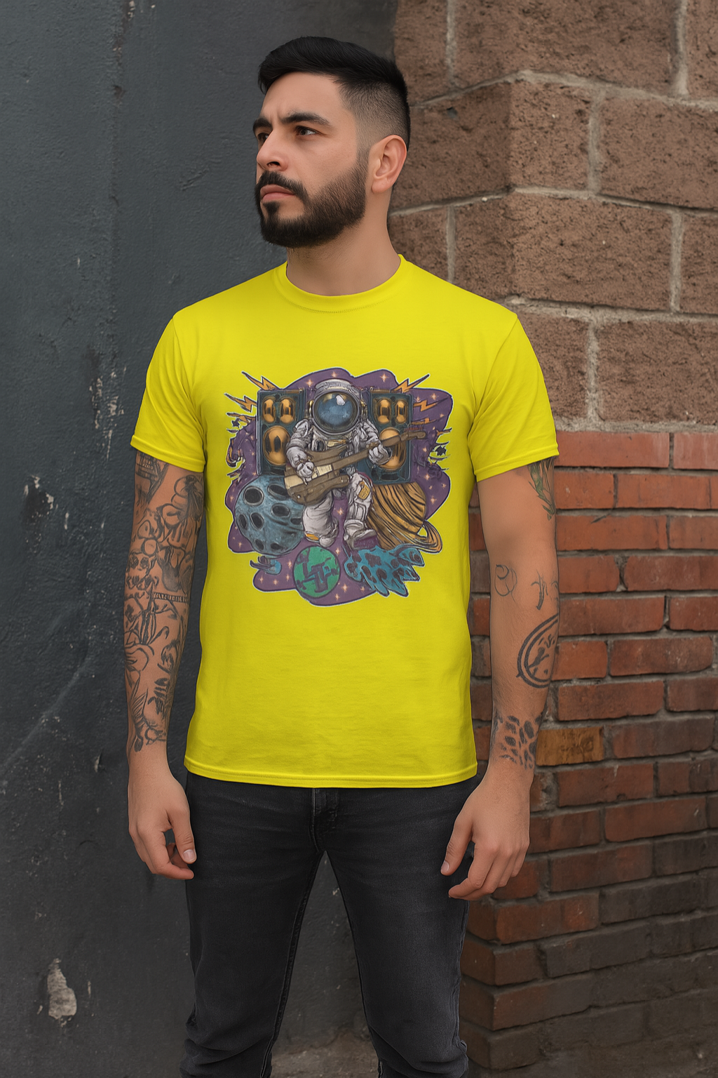Men's Astronaut Guitar Streetwear Classic Fit T-shirt