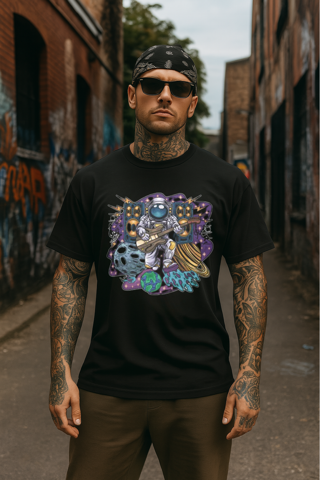 Men's Astronaut Guitar Streetwear Classic Fit T-shirt