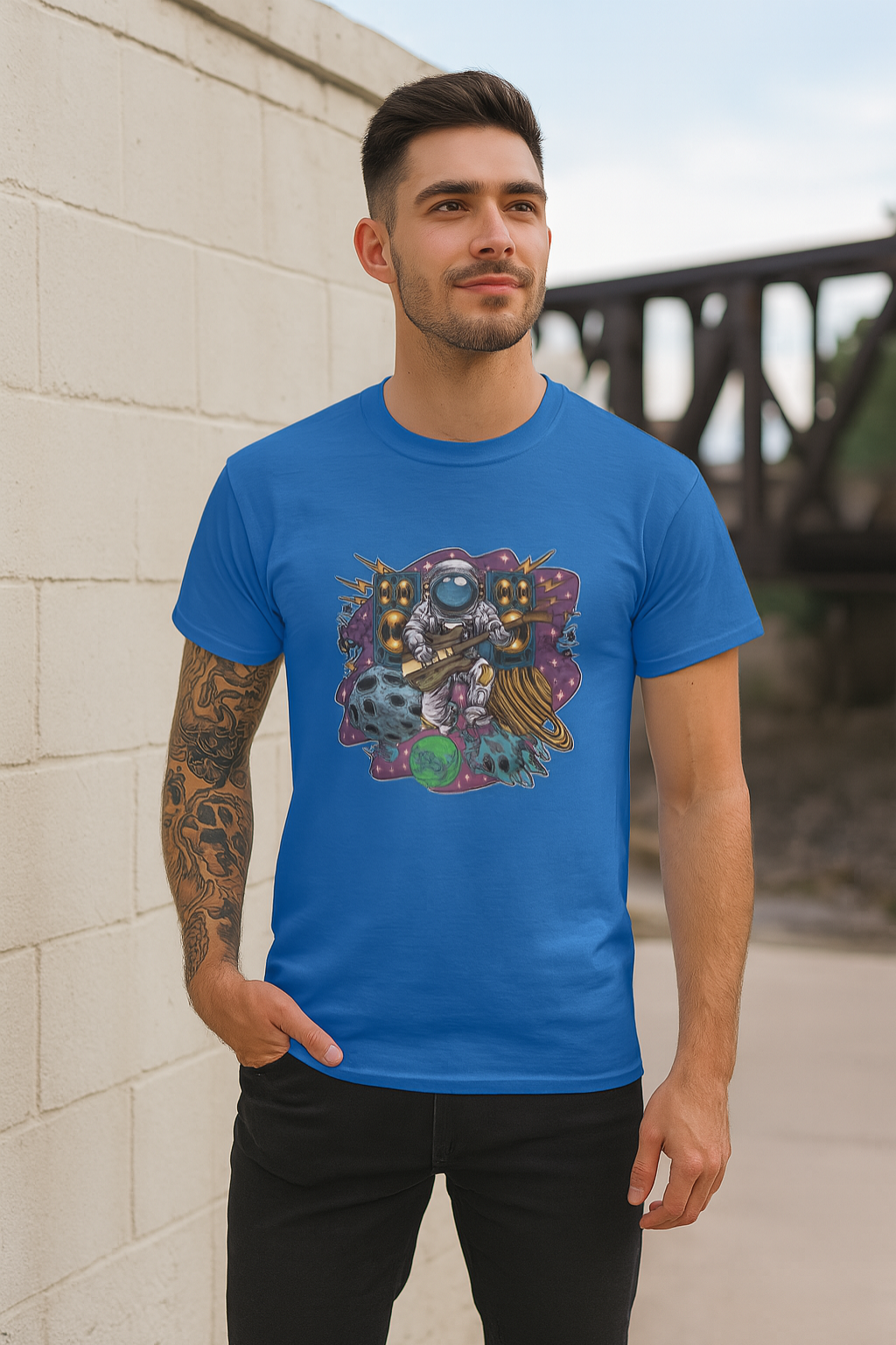 Men's Astronaut Guitar Streetwear Classic Fit T-shirt