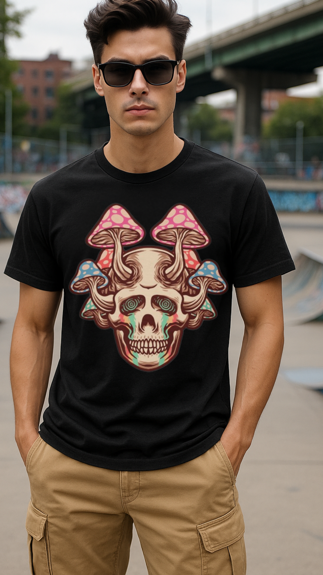 Men's Mushroom Skull Streetwear Classic Fit T-shirt