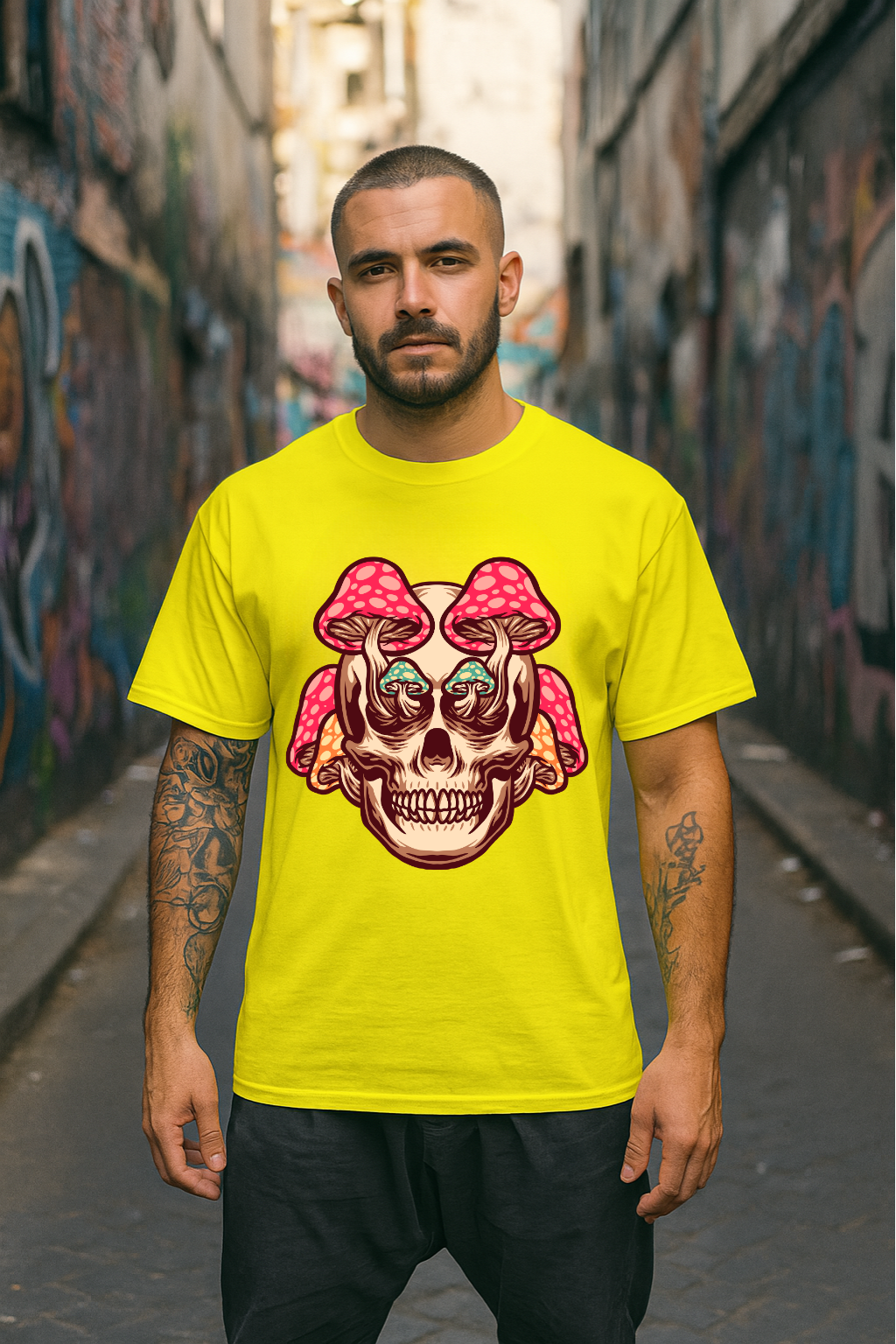 Men's Mushroom Skull Streetwear Classic Fit T-shirt