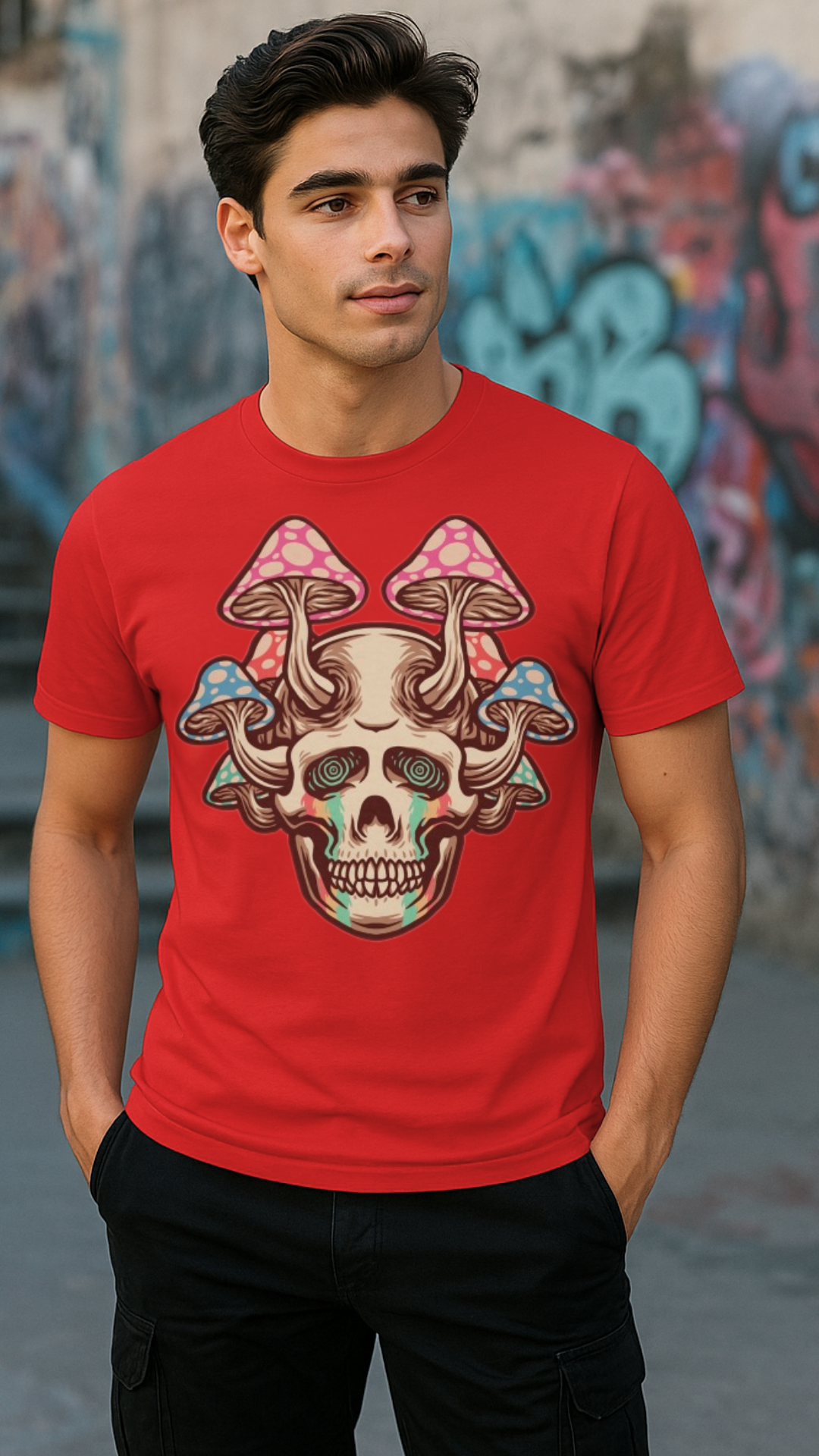 Men's Mushroom Skull Streetwear Classic Fit T-shirt