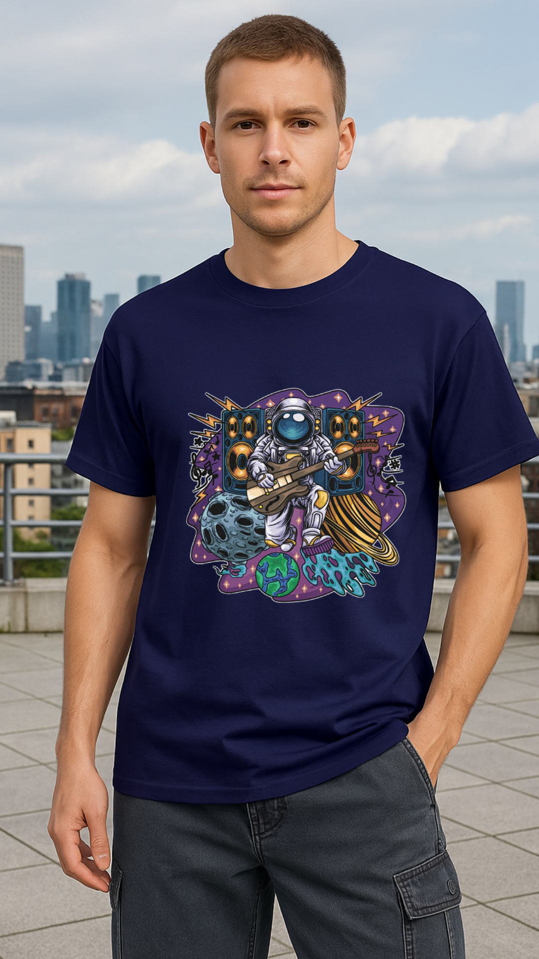 Men's Astronaut Guitar Streetwear Classic Fit T-shirt