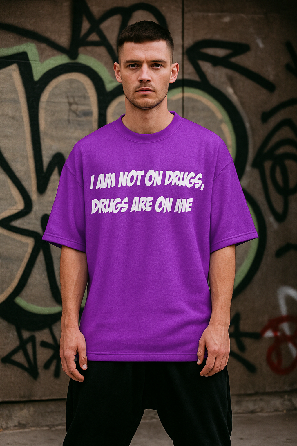 Men's Drugs on Me Typography Oversized T-shirt
