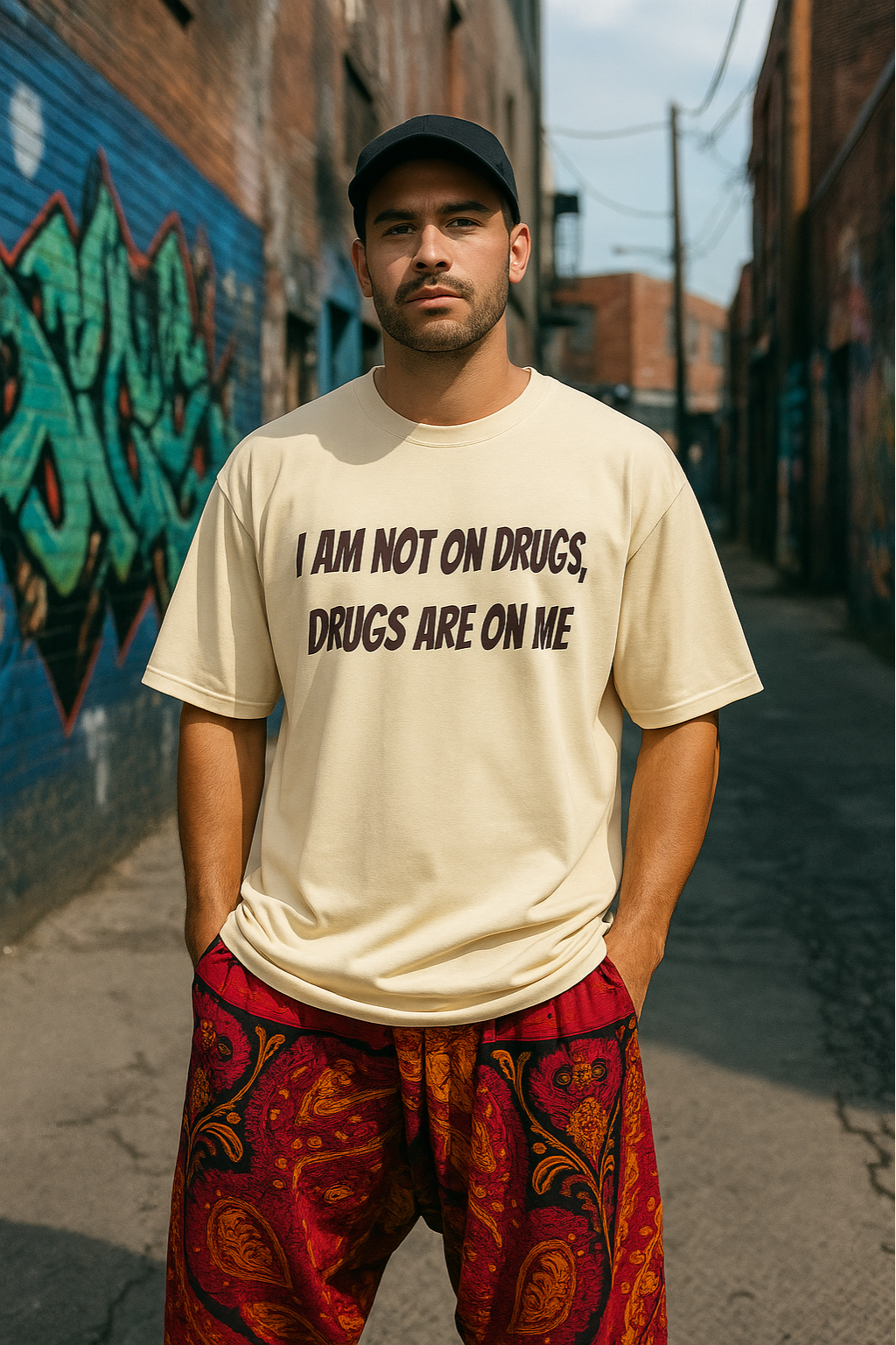 Men's Drugs on Me Typography Oversized T-shirt