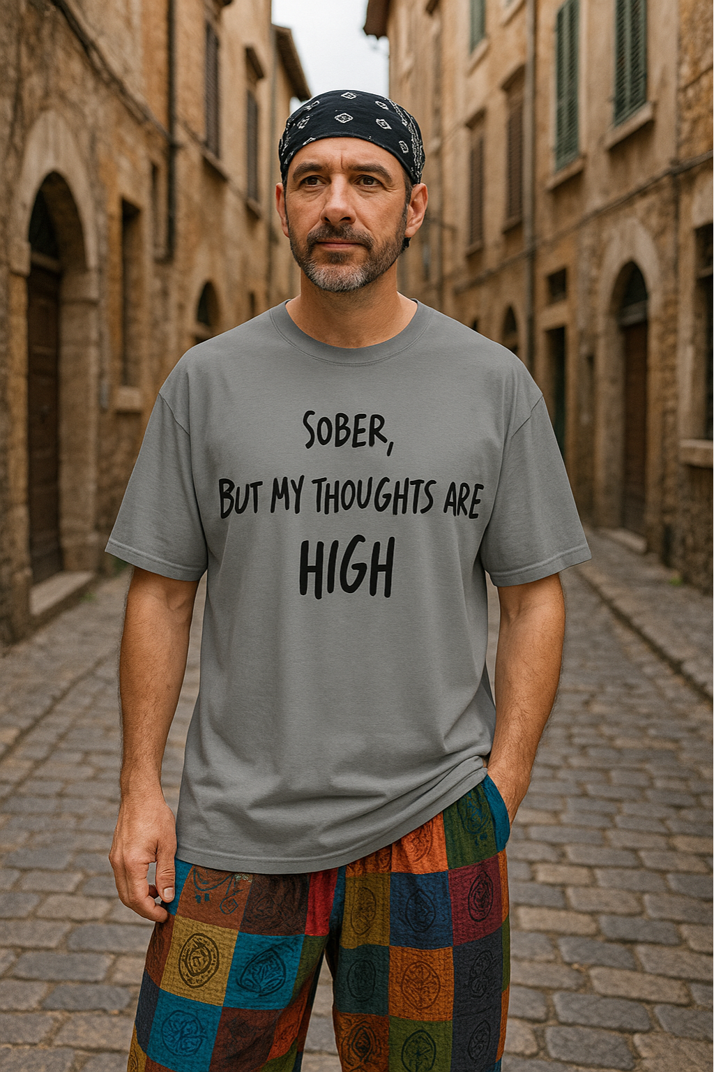 Men's High Thoughts Typography Oversized T-shirt