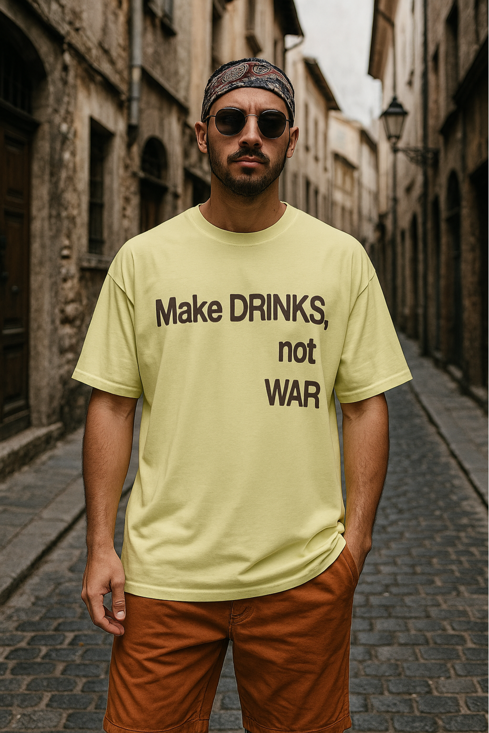 Men's Make Drinks Not War Typography Oversized T-shirt