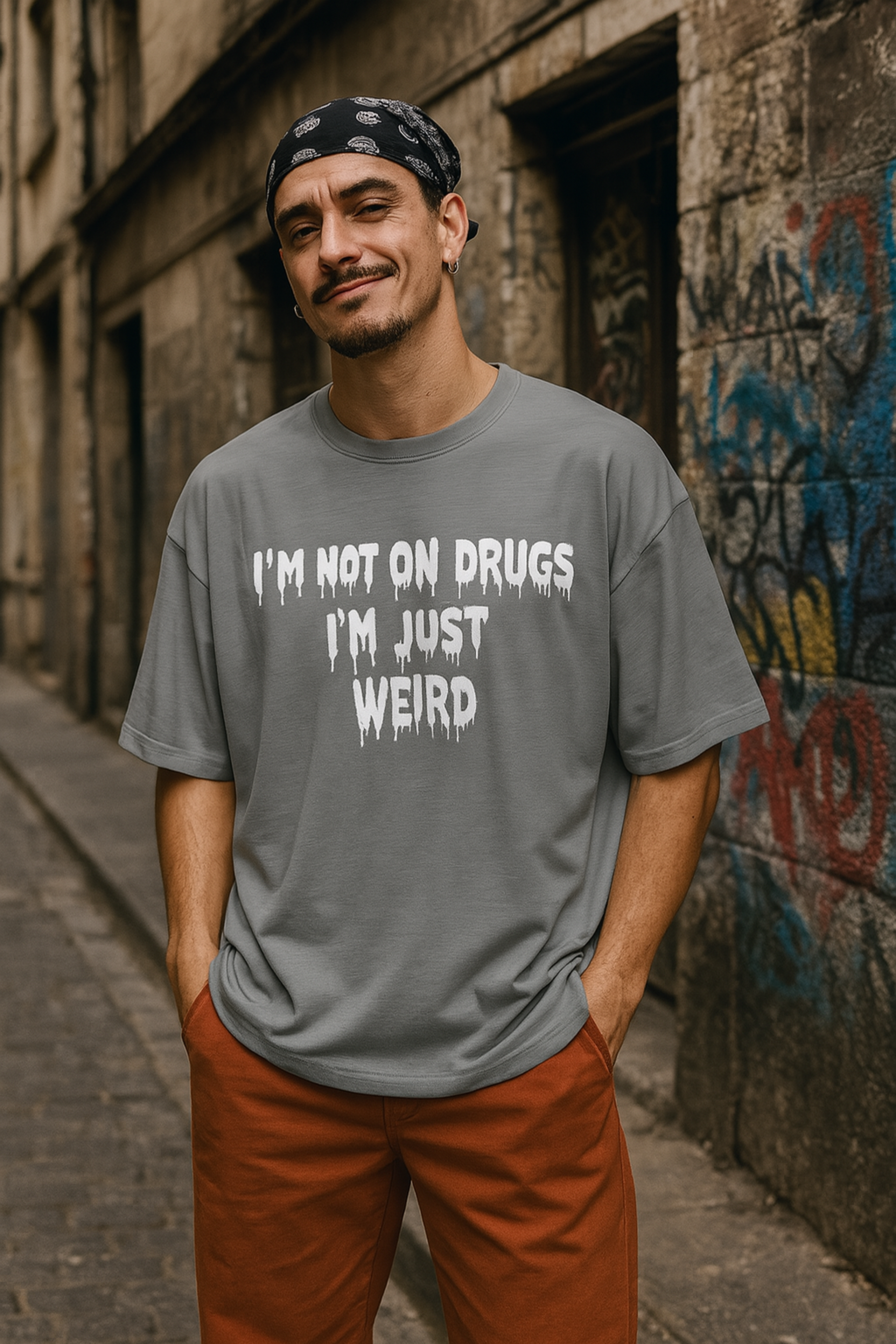 Men's I'm Not on Drugs Typography Oversized T-shirt