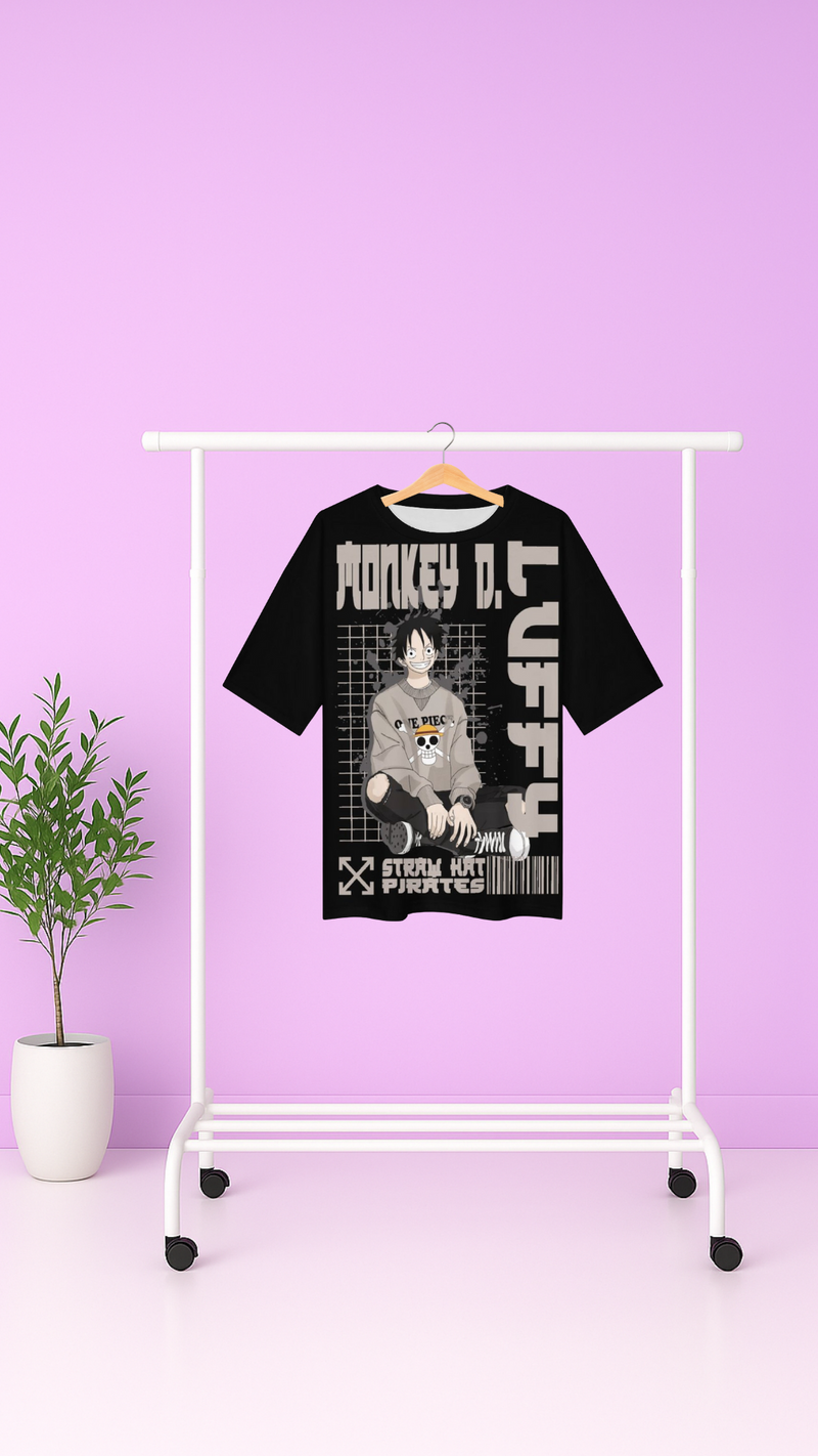 Men's Monkey Luffy Magazine One Piece Anime Oversized T-shirt