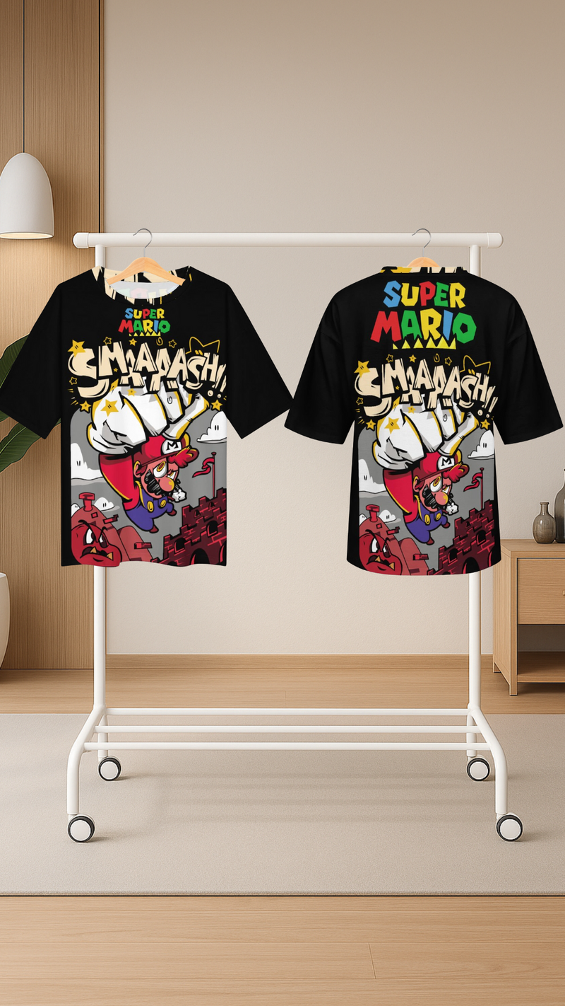 Men's Super Mario Smaash Anime Oversized T-shirt