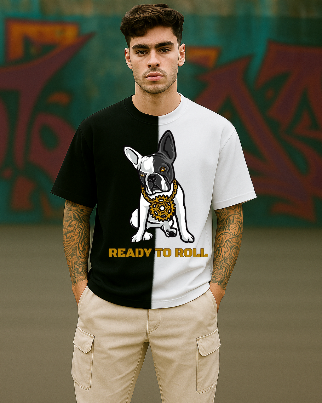 Men's Urban Bulldog Streetwear Oversized T-shirt
