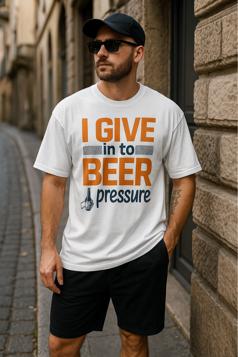 Men's Beer Pressure Typography Oversized T-shirt