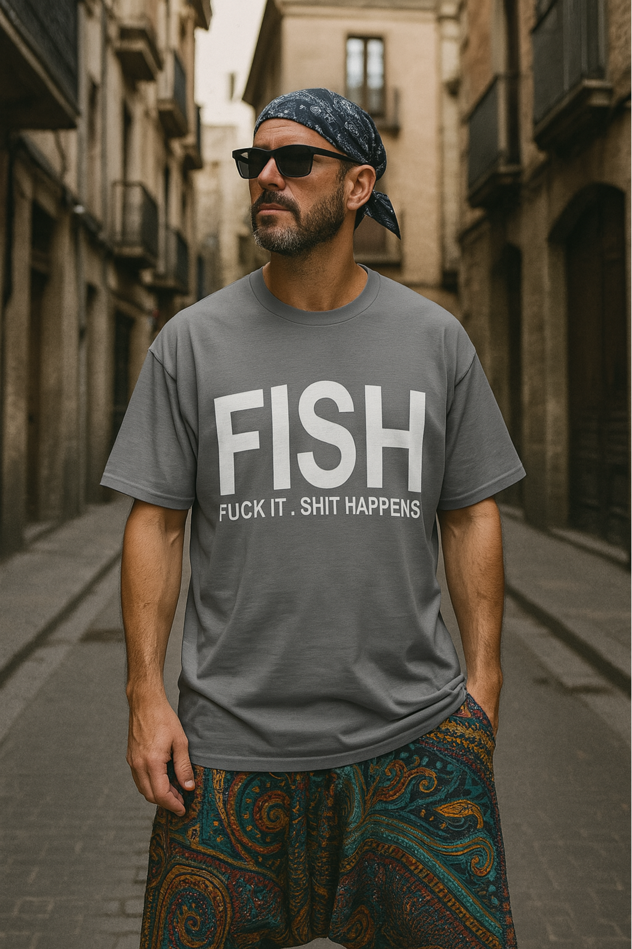 Men's F-I-S-H Typography Oversized T-shirt