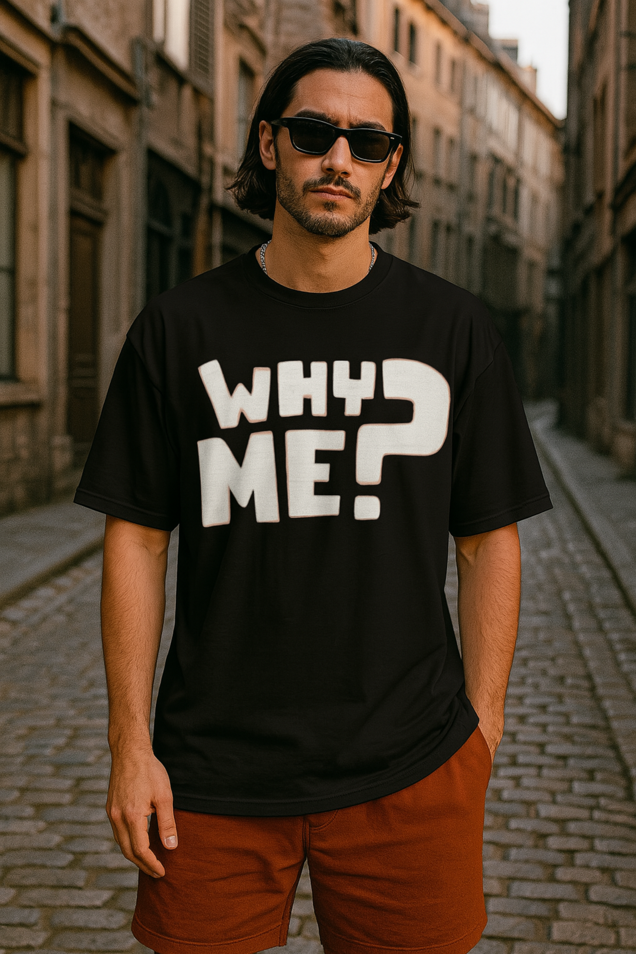 Men's Why Me? Typography Oversized T-shirt