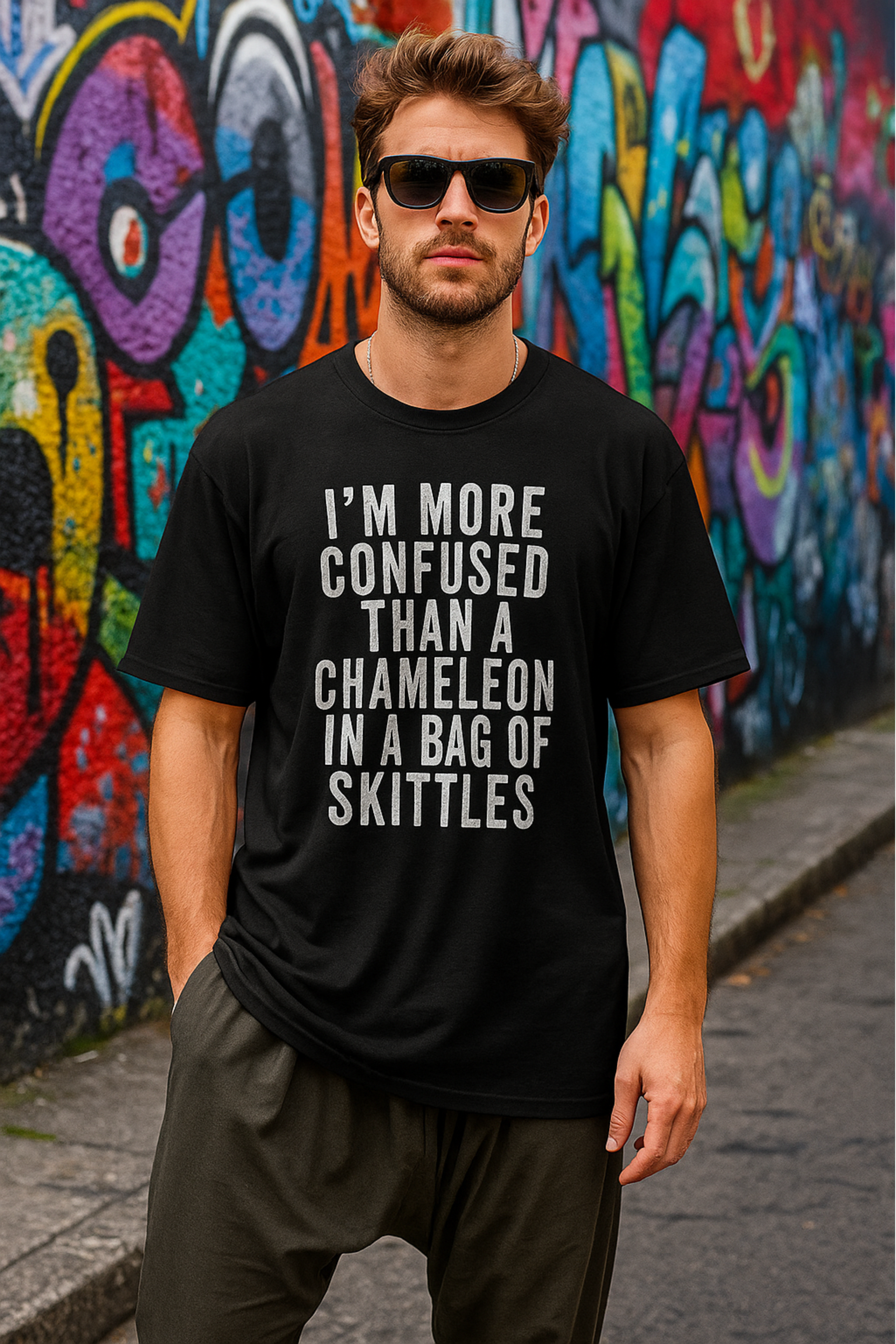 Men's Confused Me Typography Oversized T-shirt