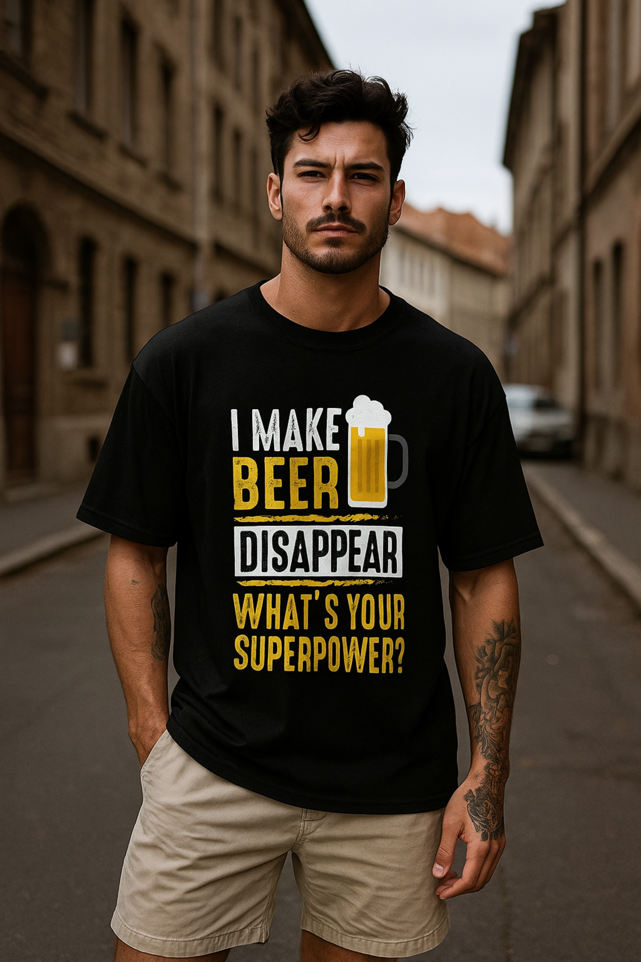 Men's I Make Beer Disappear Typography Oversized T-shirt