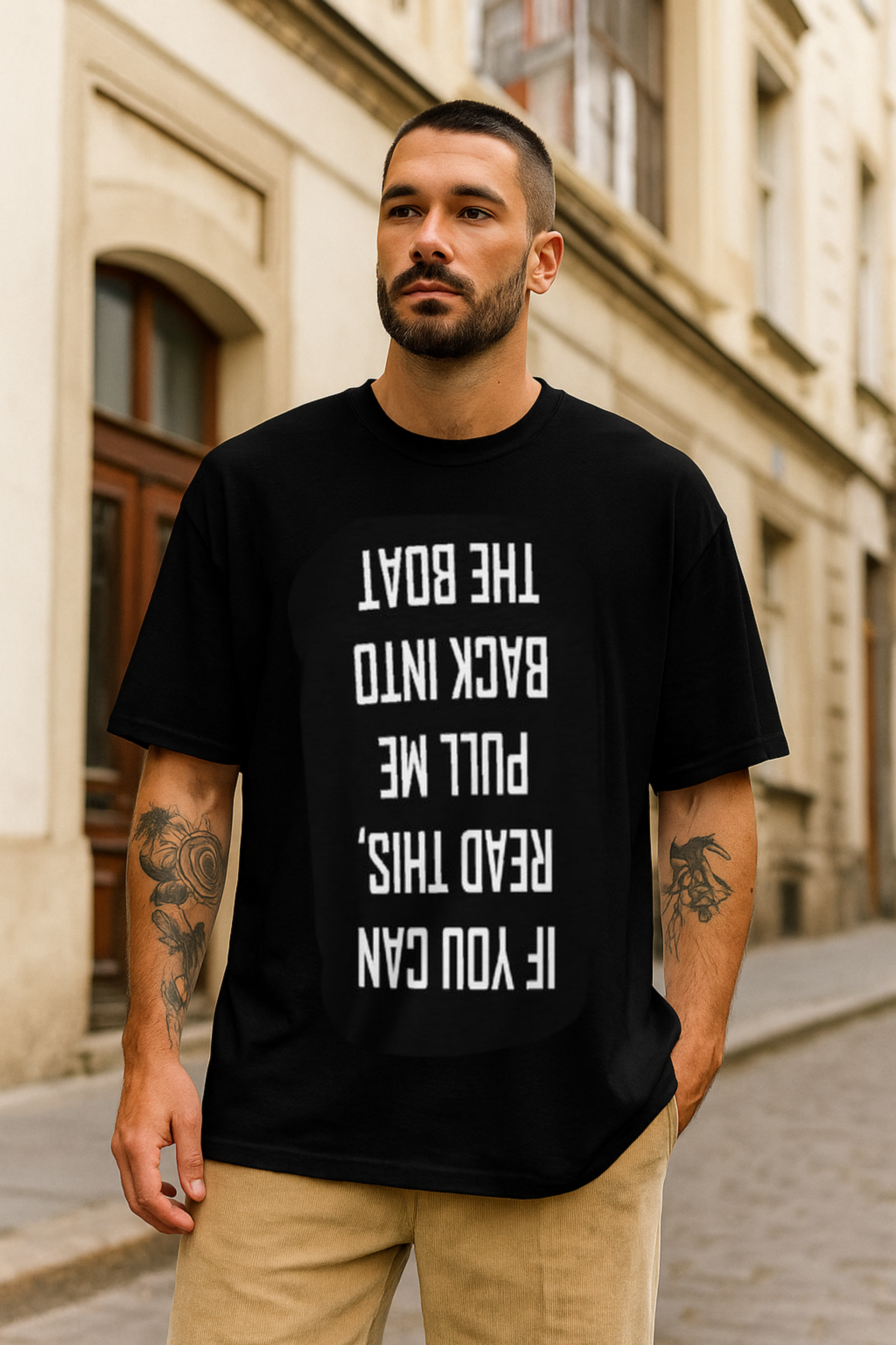 Men's Pull Me Back Typography Oversized T-shirt