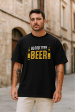 Men's Beer Blood Type Typography Oversized T-shirt