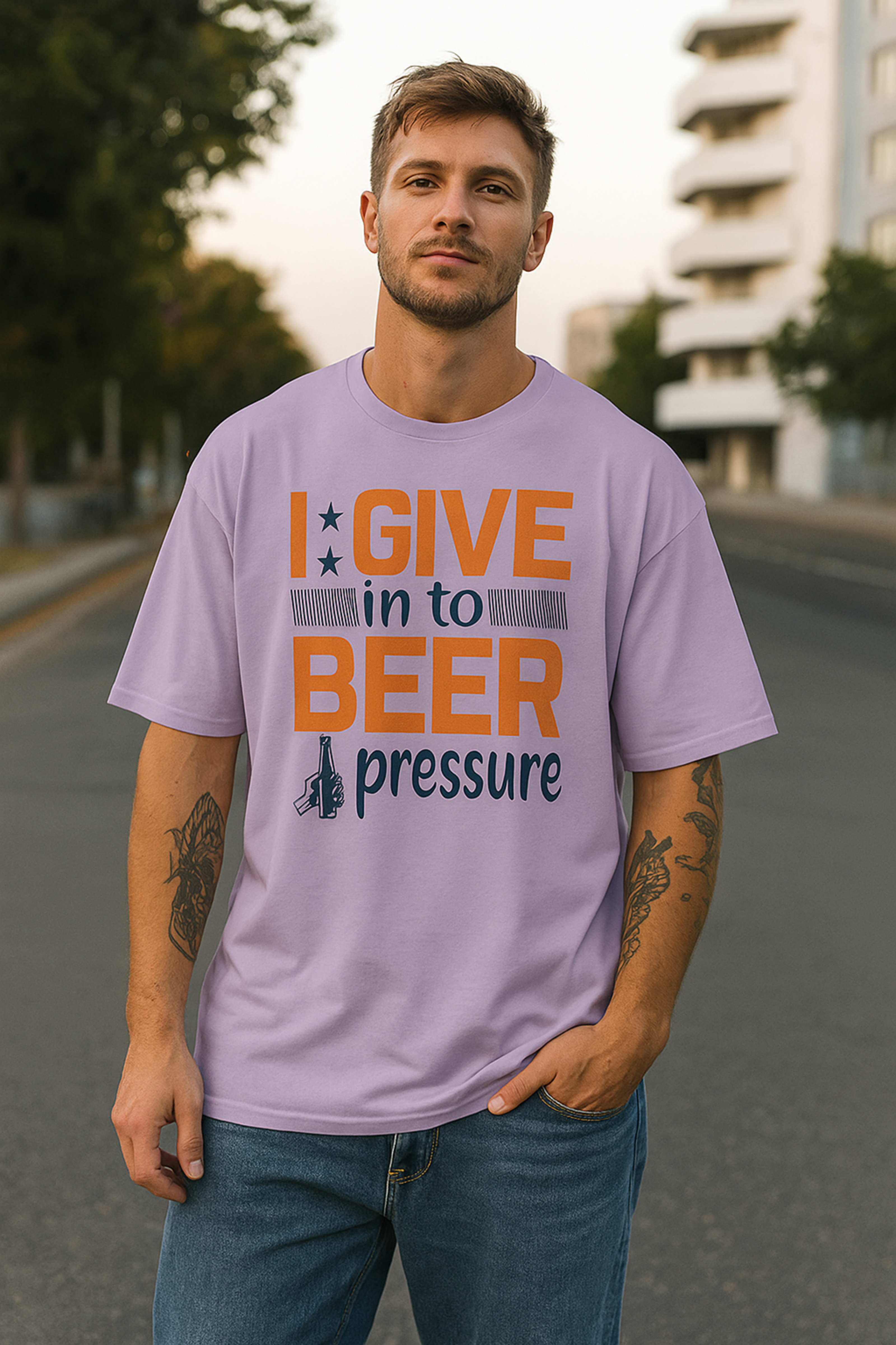 Men's Beer Pressure Typography Oversized T-shirt
