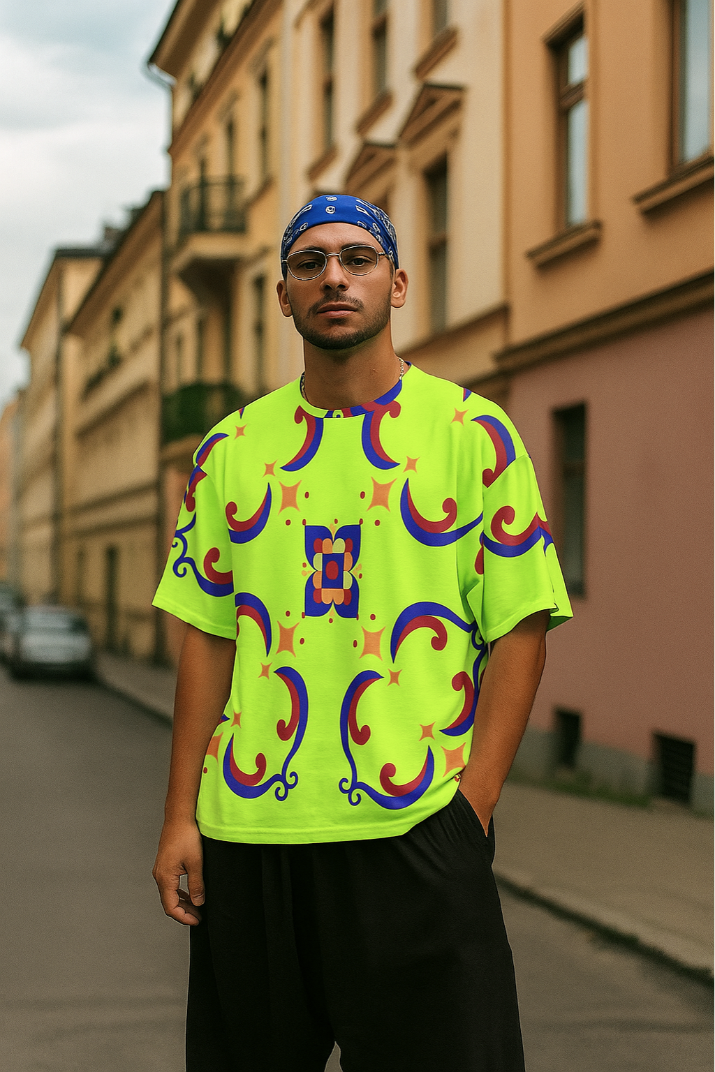 Men's Geometric Pattern Acid & Punk Oversized T-shirt