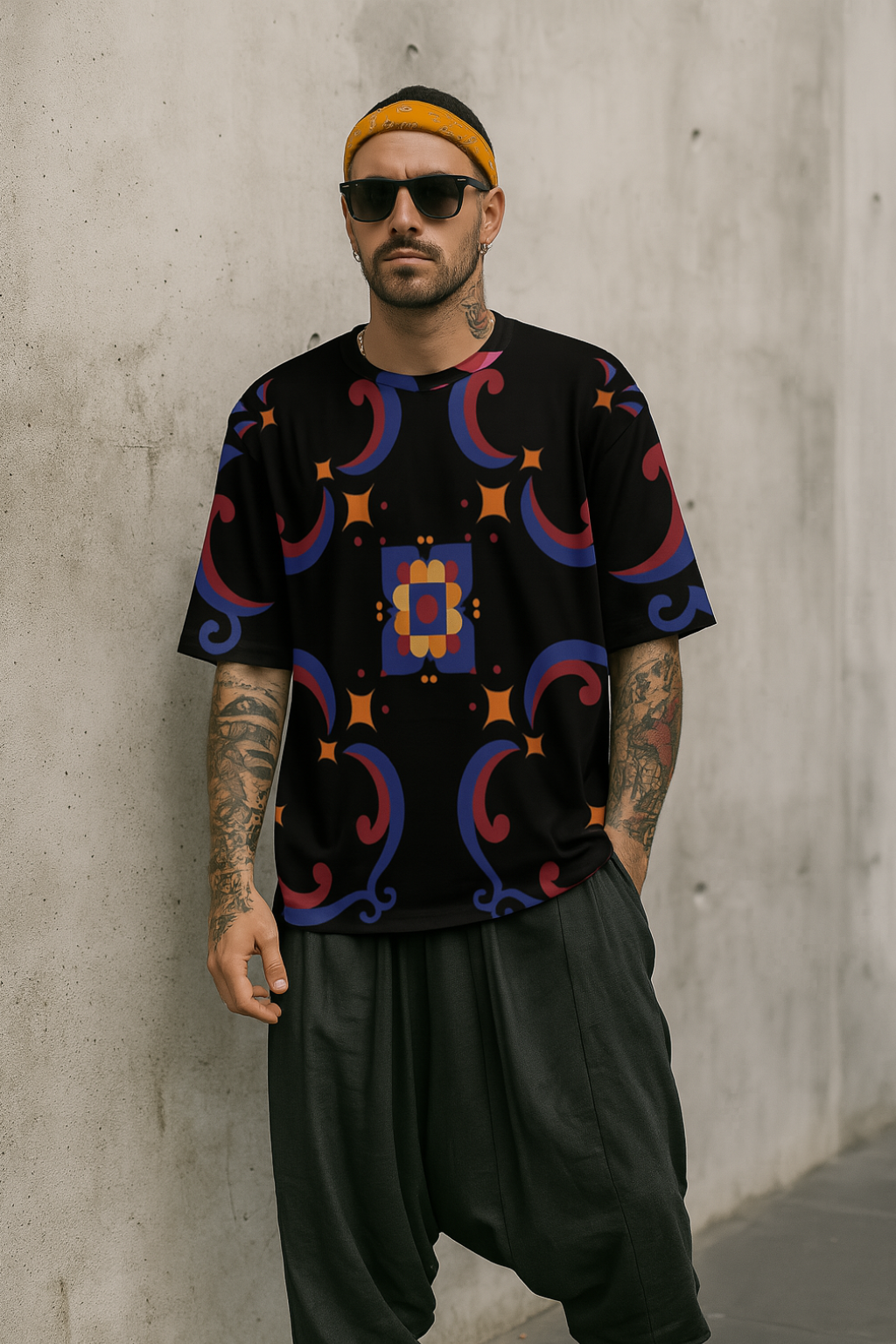 Men's Geometric Pattern Acid & Punk Oversized T-shirt