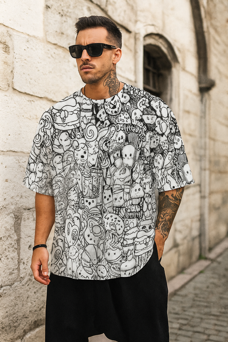 Men's Doodle Art Acid & Punk Oversized T-shirt