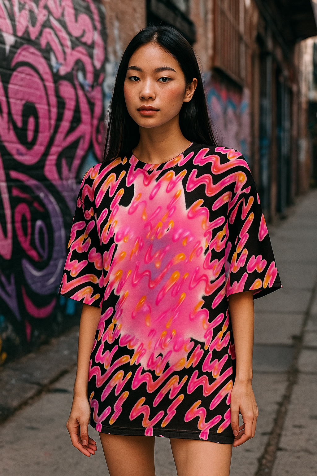 Women's Psychedelic Flames Acid & Punk Oversized T-shirt