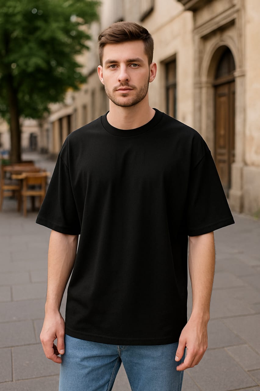Men's Black Solid Oversized T-shirt