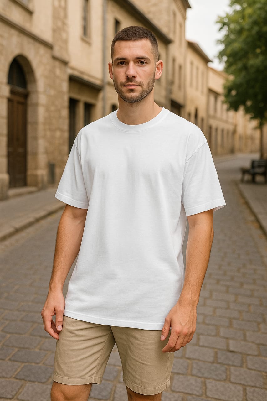 Men's White Solid Oversized T-shirt