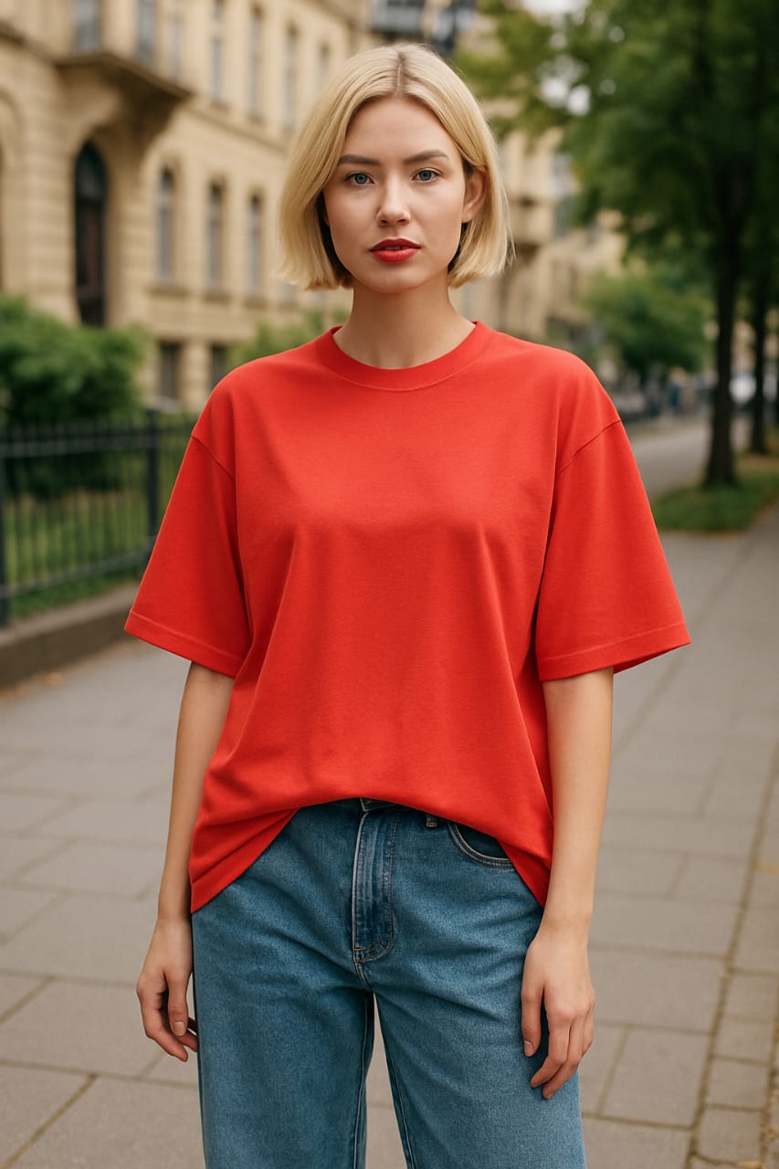 Women's Carmine Pink Solid Oversized T-shirt