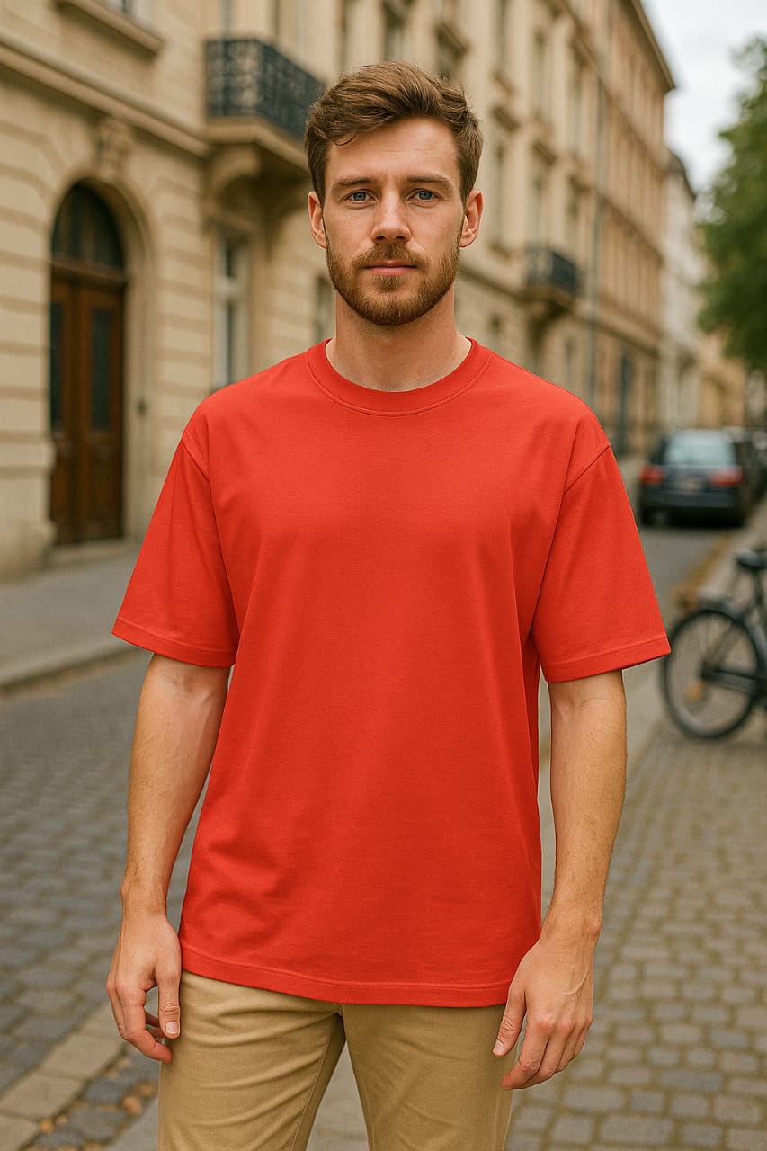 Men's Carmine Pink Solid Oversized T-shirt