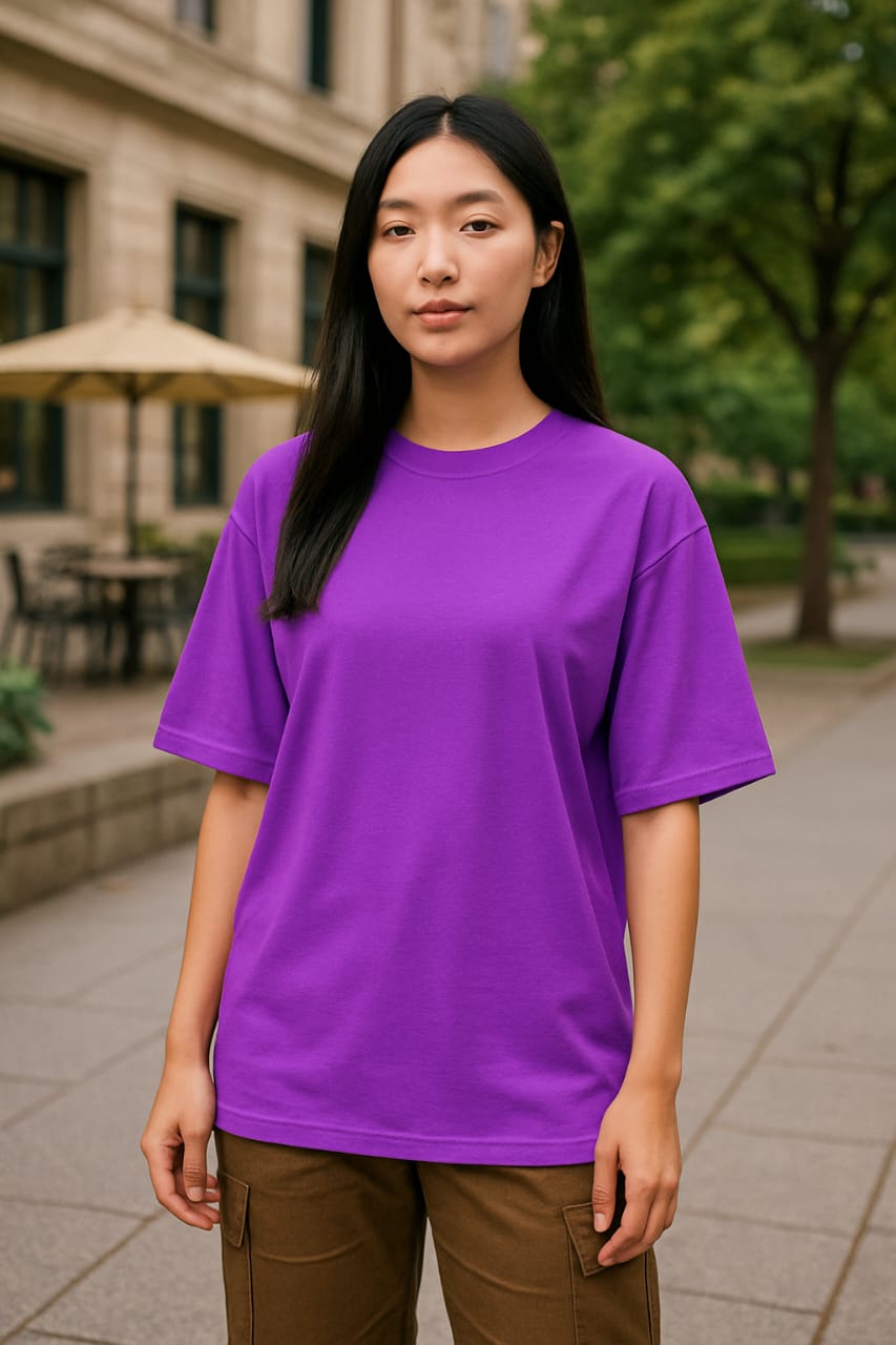 Women's Deep Lilac Solid Oversized T-shirt