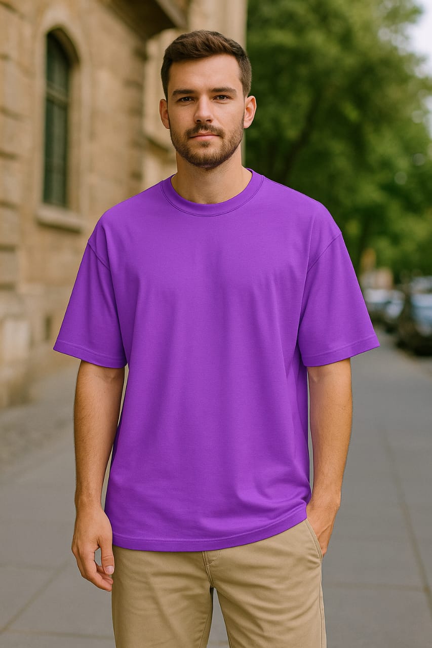 Men's Deep Lilac Solid Oversized T-shirt