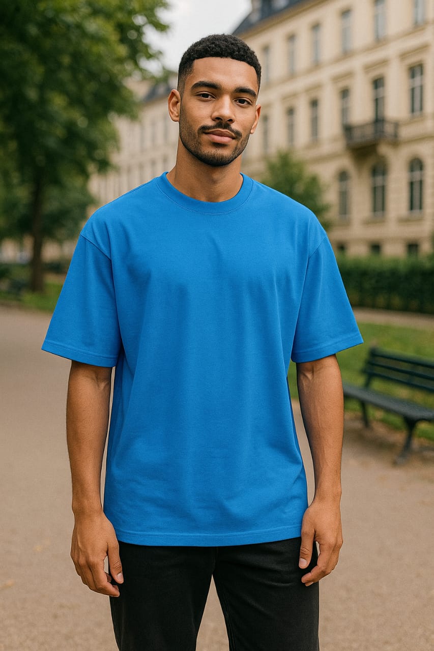 Men's Tufts Blue Solid Oversized T-shirt