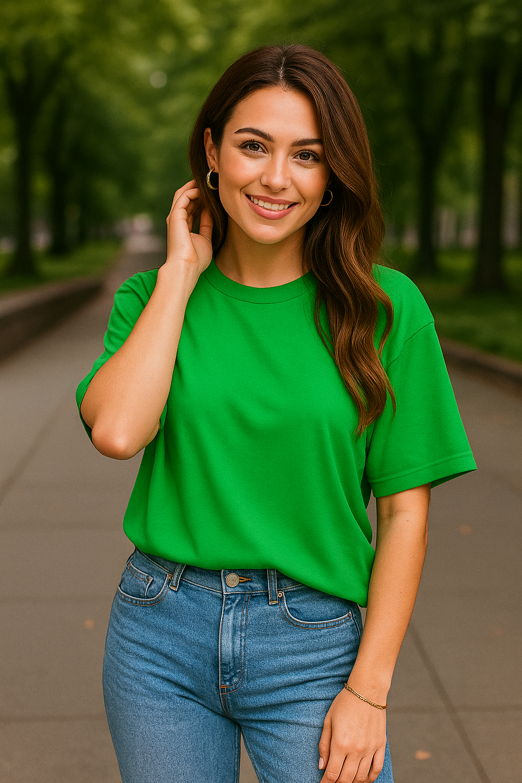 Women's Medium Sea Green Solid Oversized T-shirt