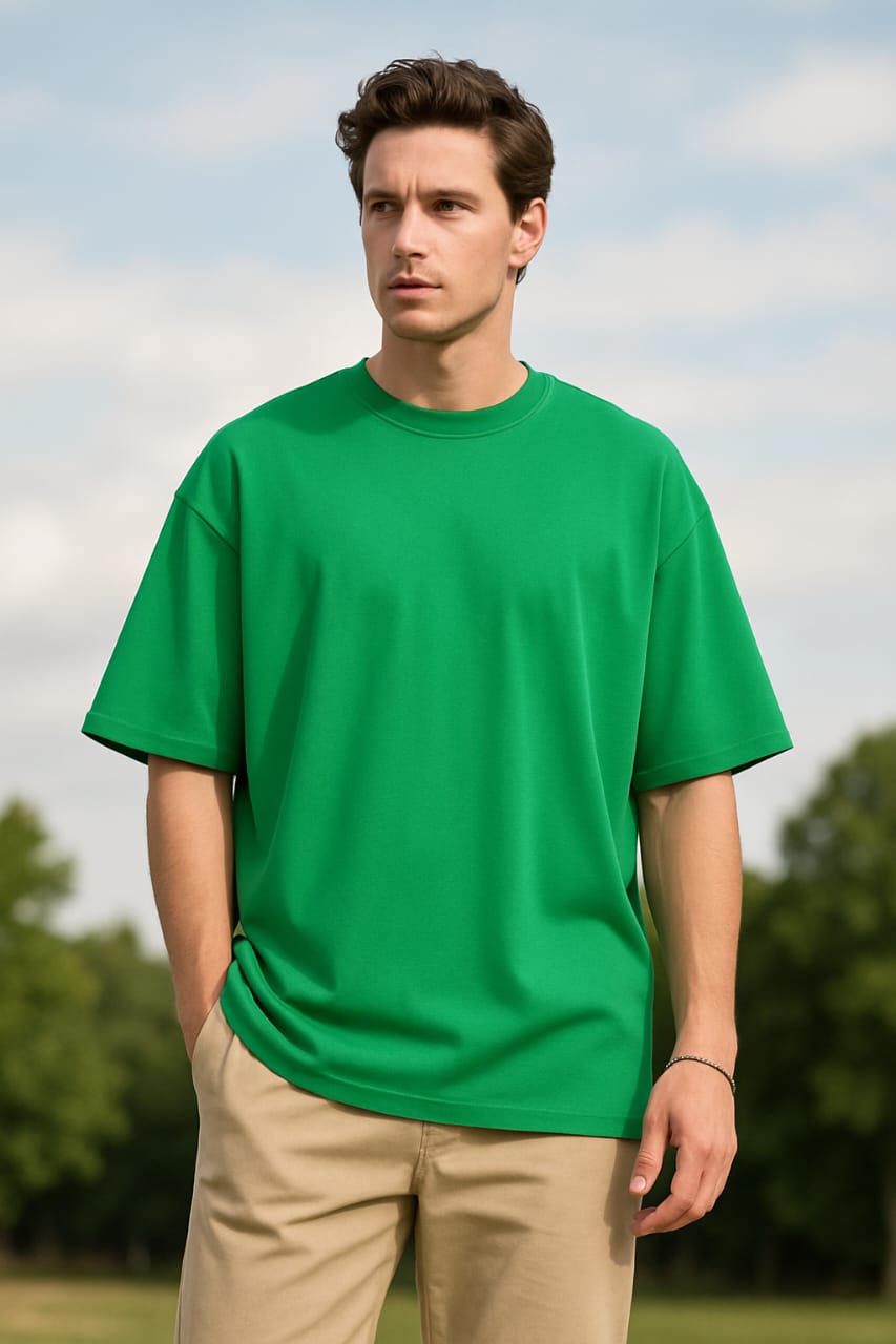 Men's Medium Sea Green Solid Oversized T-shirt