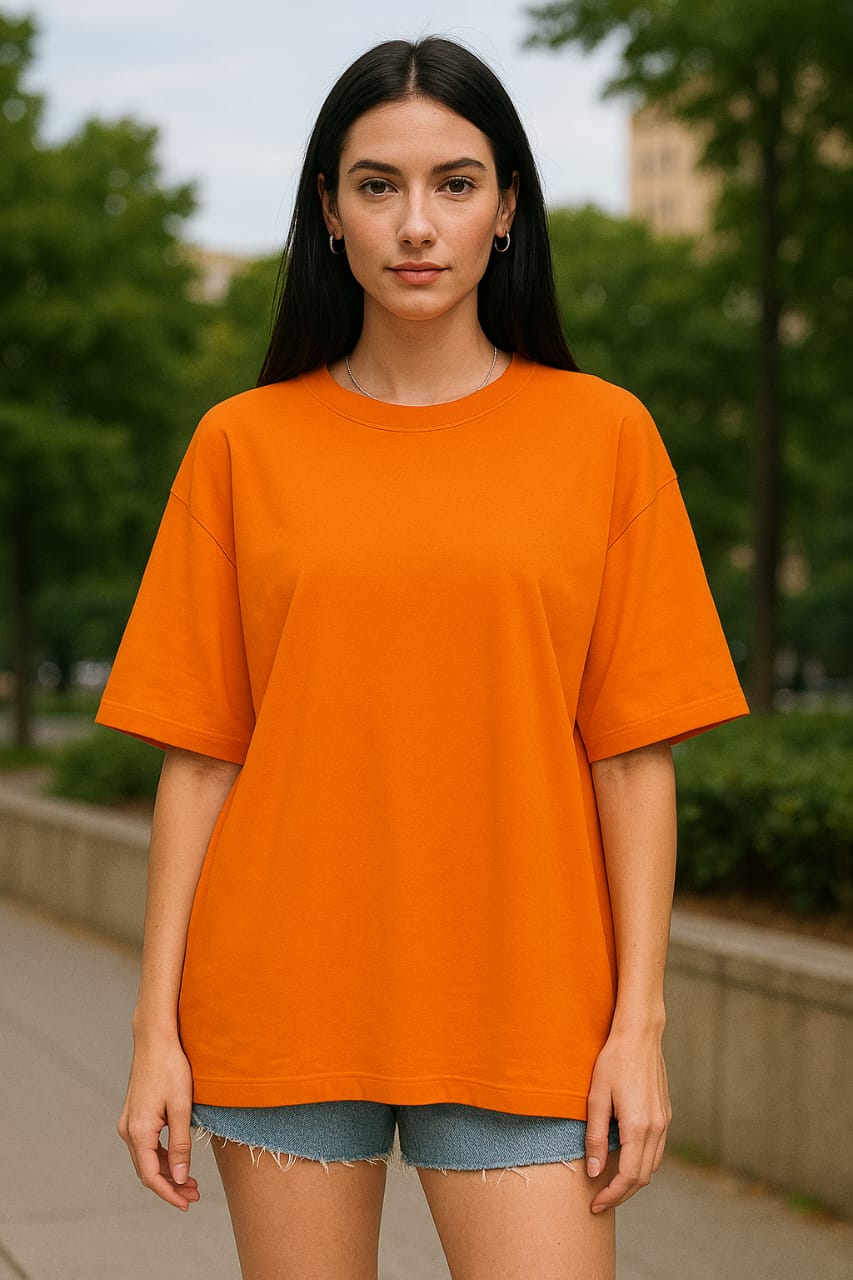 Women's Safety Orange Solid Oversized T-shirt