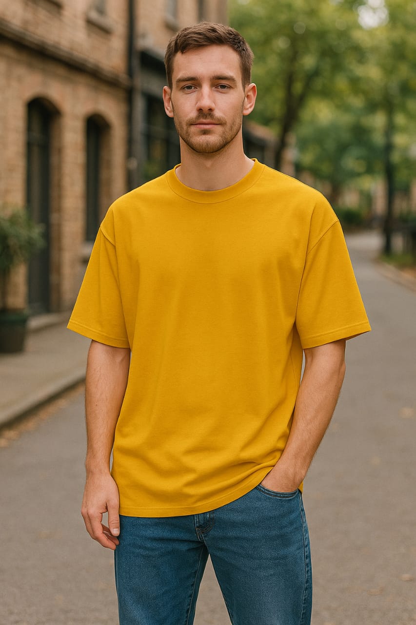 Men's Light Carrot Orange Solid Oversized T-shirt