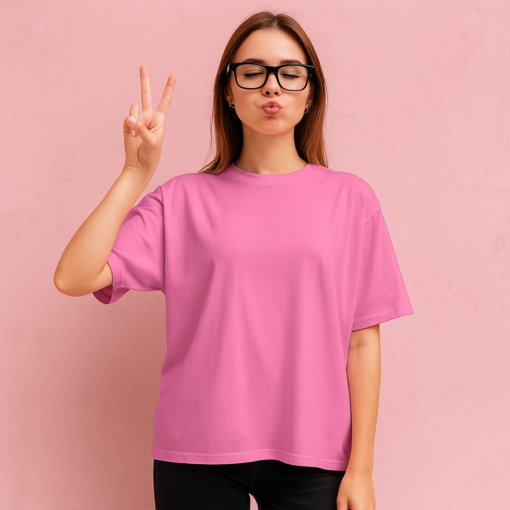Women's Light Thulian Pink Solid Oversized T-shirt