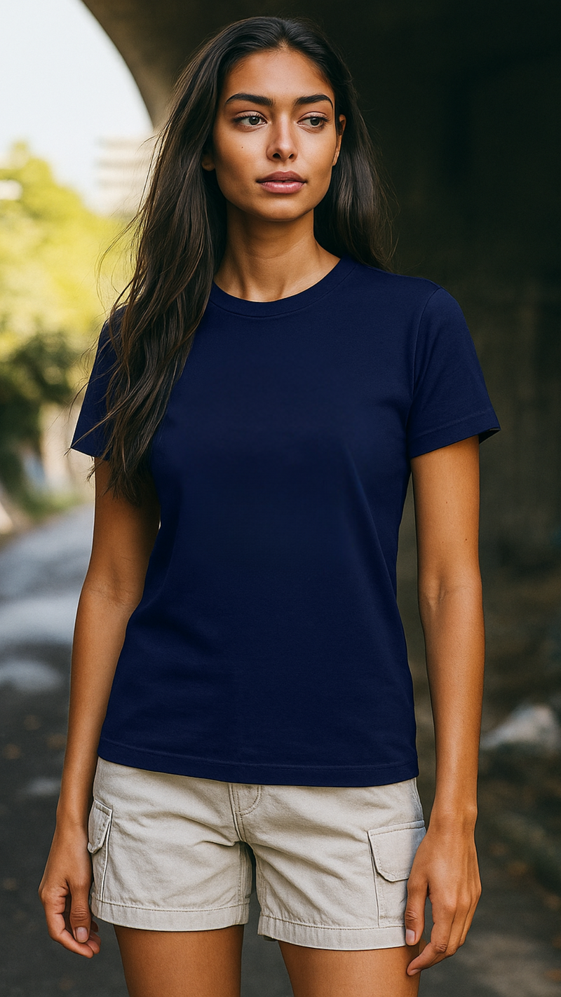 Women's Oxford Blue Solid Classic T-shirt
