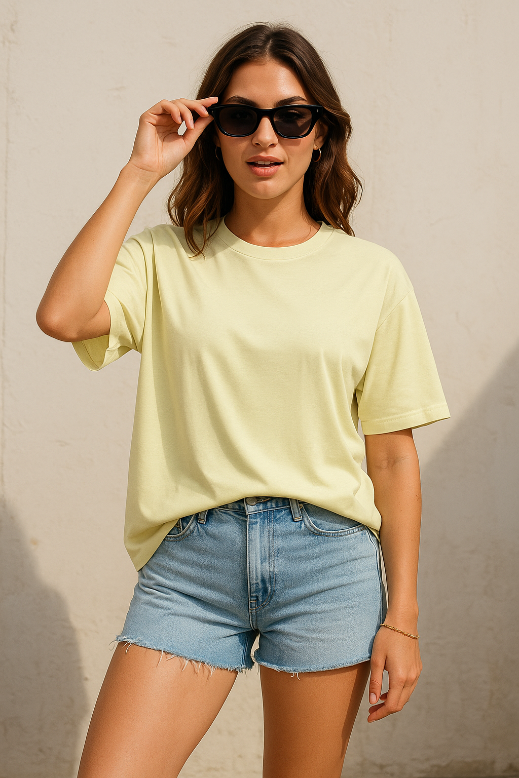 Women's Light Goldenrod Yellow Solid Oversized T-shirt