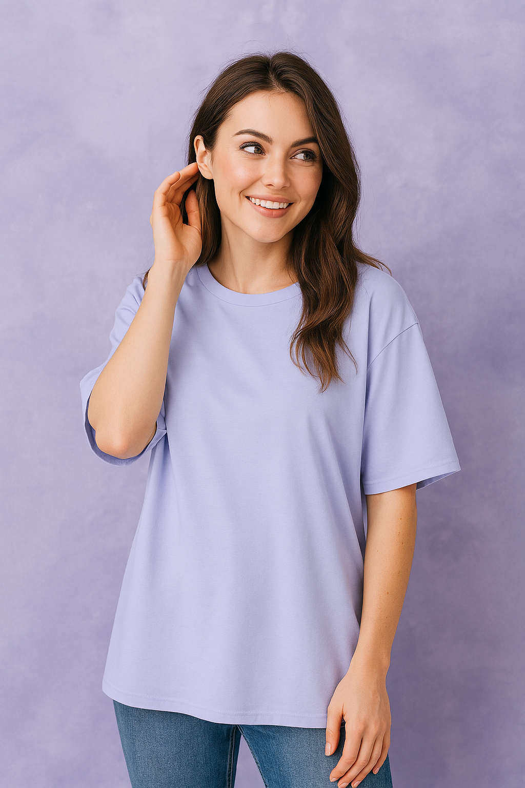 Women's Periwinkle Solid Oversized T-shirt