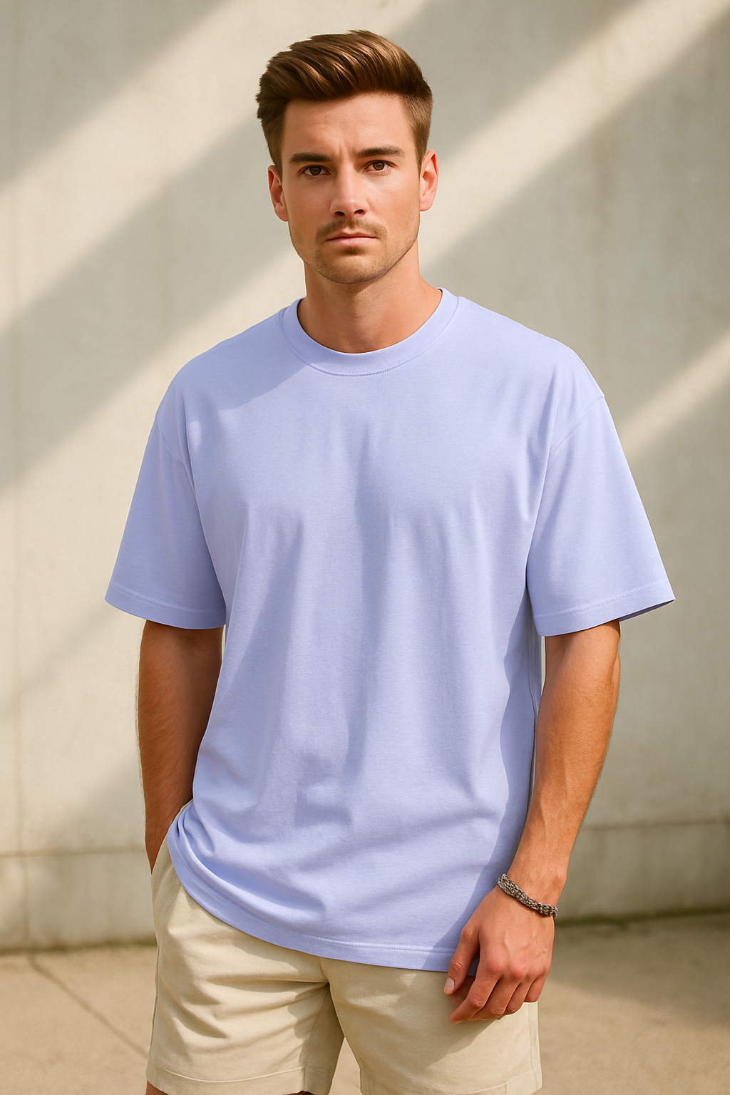 Men's Periwinkle Solid Oversized T-shirt