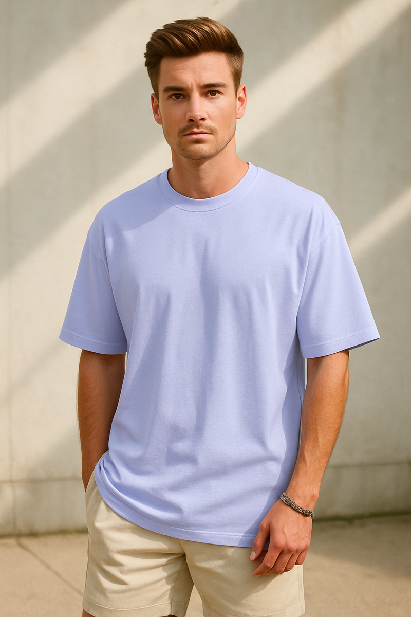 Men's Periwinkle Solid Oversized T-shirt