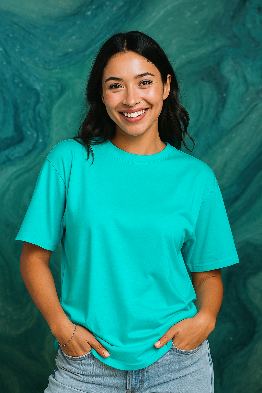 Women's Bright Turquoise Solid Oversized T-shirt